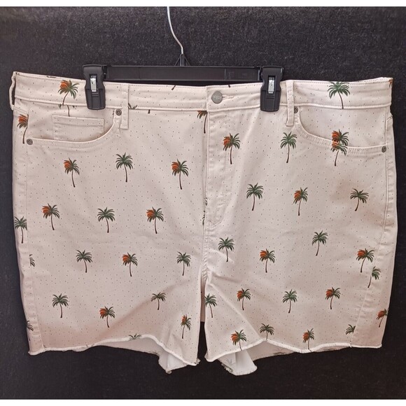 NYDJ Pants - NYDJ Circes Des Palmes Palm Trees Sun Frayed Hem Beige Denim A-Line Shorts 24W